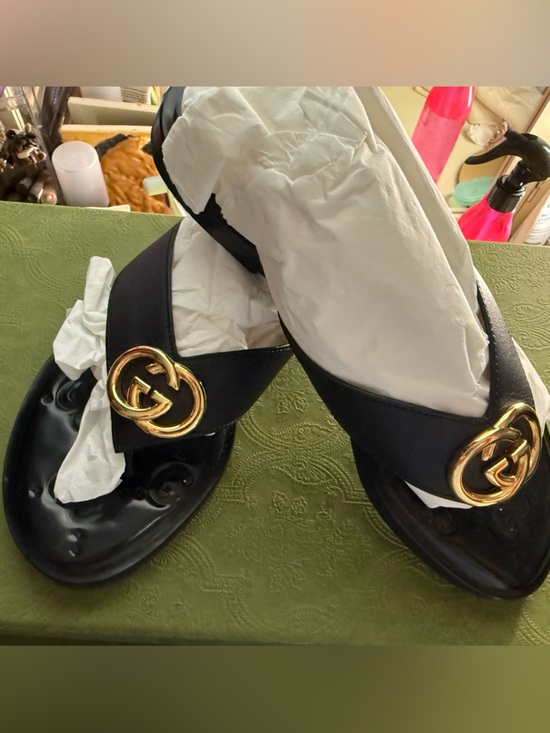 Gucci Shoes - Gucci Black Leather Crisscross Sandals with Gold Double G